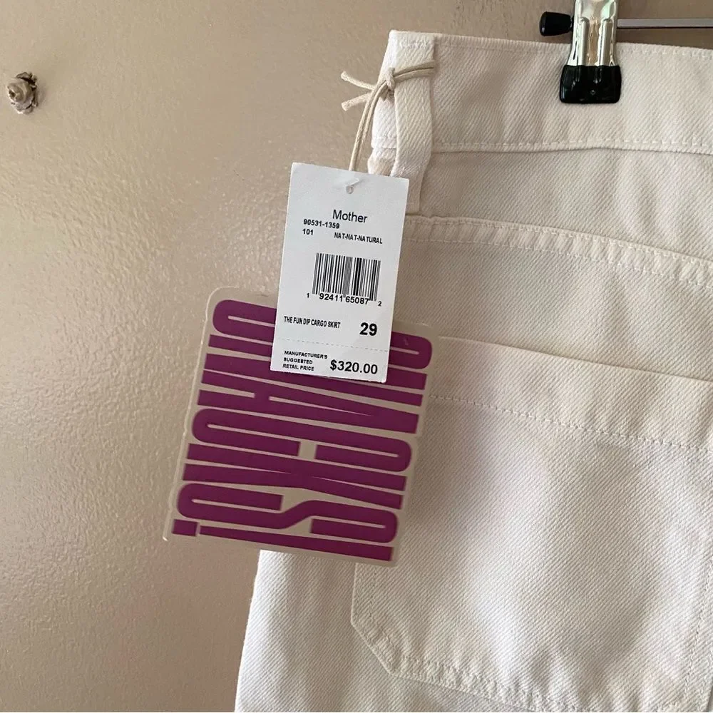 NWT Mother SNACKS! The Fun Dip Cargo Skirt Natural white denim maxi Revolve 29